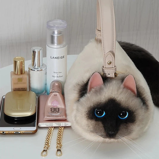 Fur Purse Handbag Siamese Cat