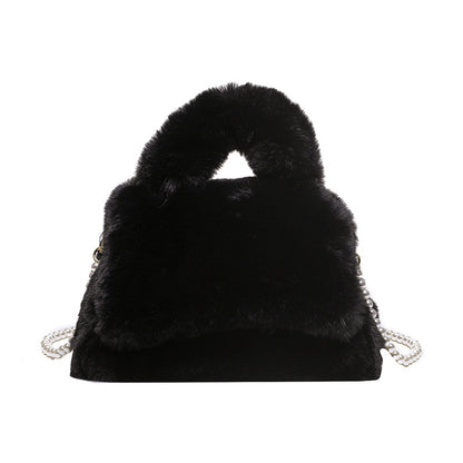 Fashionable Plush Faux Fur Purse Black