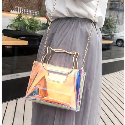 Cat Holographic Style Tote Bag Designer