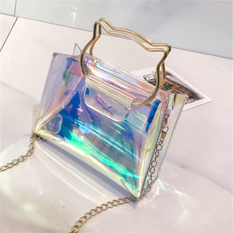 Cat Holographic Style Tote Bag Chain Strap