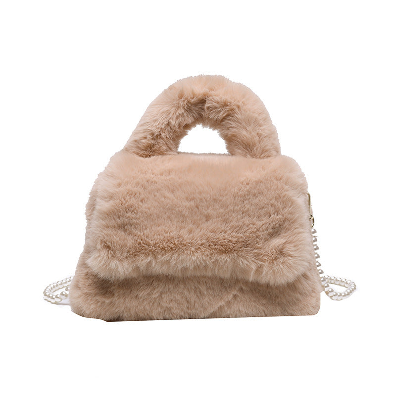 Fashionable Plush Faux Fur Purse Khaki