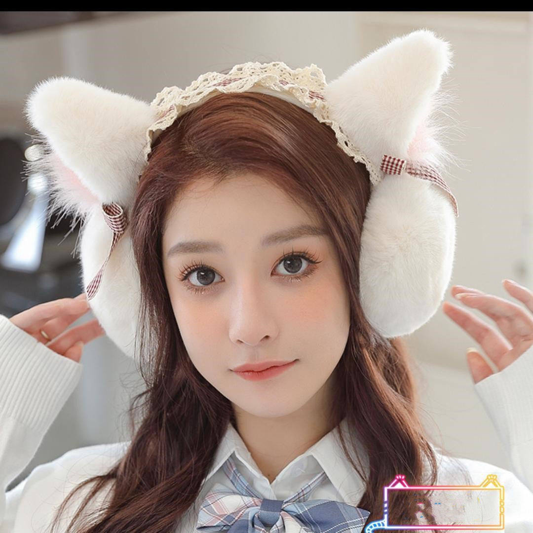 Cat Ear Windproof Earmuffs White