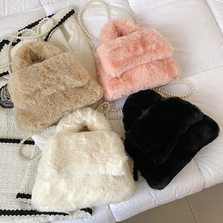 Fashionable Plush Faux Fur Handbag Purse Color