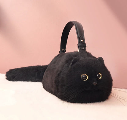 Black cat kitten bag purse 1/4 view