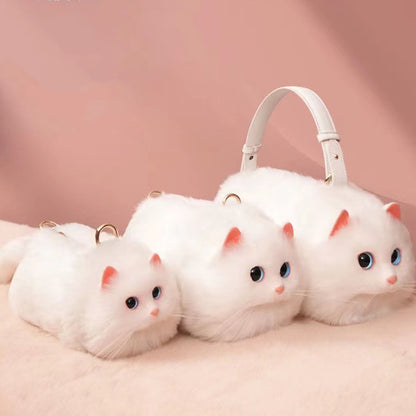 White cat kitten bag purse size difference