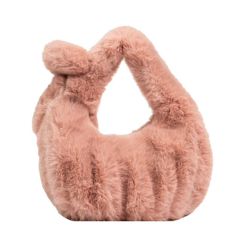 Faux fur top knot bag pink