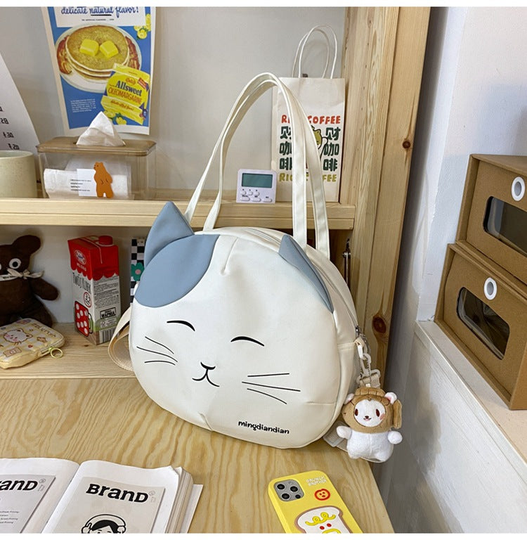 Cute Cartoon Cat Messenger Bag White