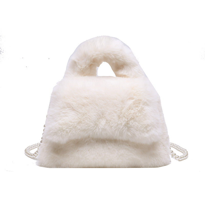 Fashionable Plush Faux Fur Handbag White