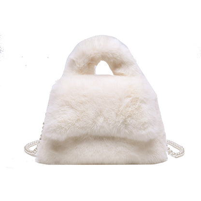 Fashionable Plush Faux Fur Handbag White