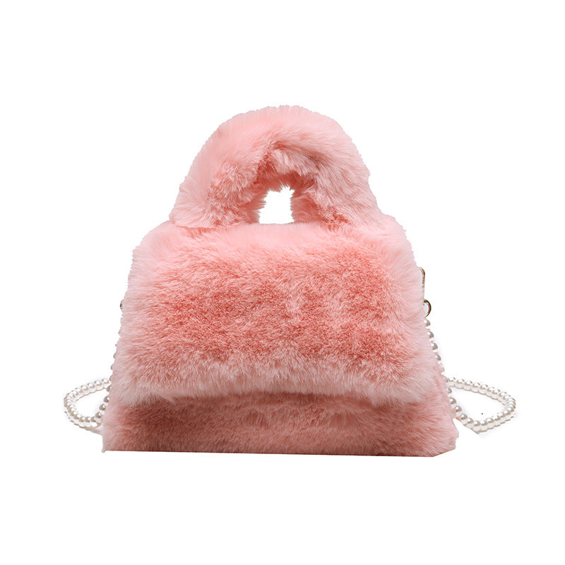 Fashionable Plush Faux Fur Handbag Pink