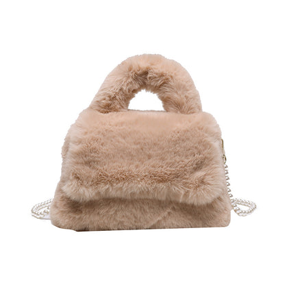 Fashionable Plush Faux Fur Handbag Khaki