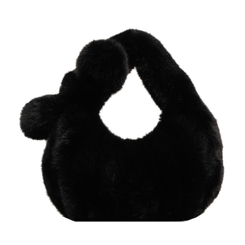 Faux fur top knot bag black